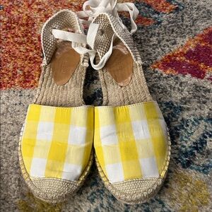 J. Crew Women's Yellow/White Gingham Lace Up Espadrilles. Size 7.5